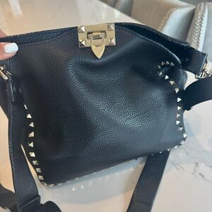 Valentino Rockstud Leather Hobo Messenger Bag